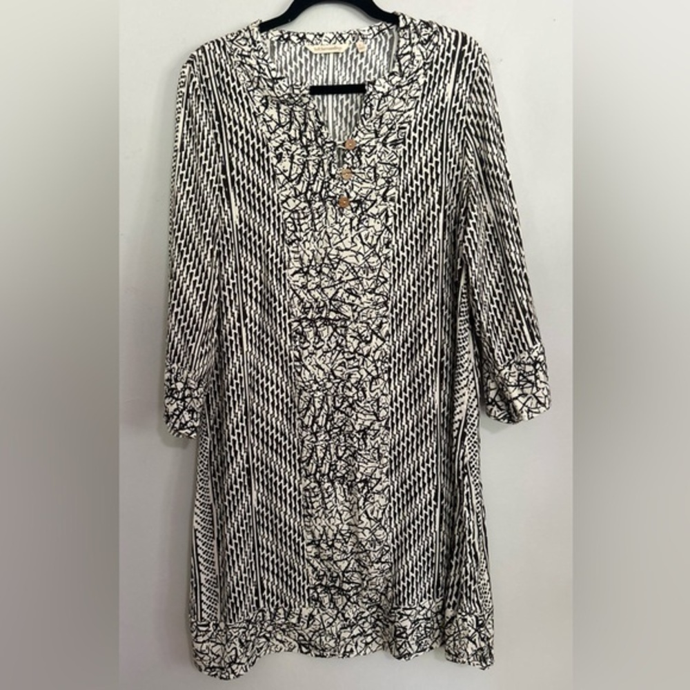Soft Surroundings Black White Abstract Print Tunic Dress Sz Large Travel Brunch